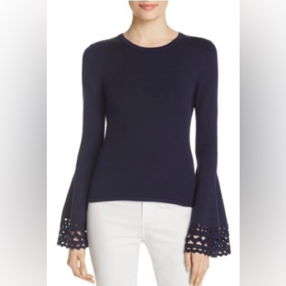 Milly Navy Blue Cutout Flare Sleeve Pullover Sweater Size M